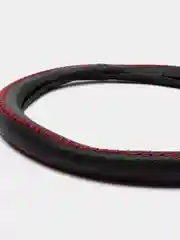 Оплетка чехол на руль, M 37-38 см, кожа, с угловой строчкой, черная, модель M-35