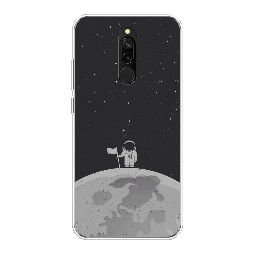 Серебряный силиконовый чехол на Xiaomi Redmi 8 / Сяоми Редми 8 прозрачный, с рисунком, защита камеры