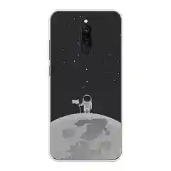 Серебряный силиконовый чехол на Xiaomi Redmi 8 / Сяоми Редми 8 прозрачный, с рисунком, защита камеры