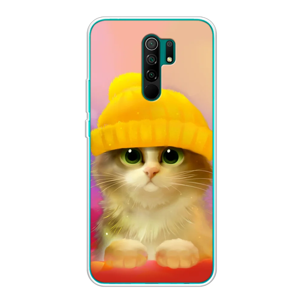 Желтый силиконовый чехол на Xiaomi Redmi 9 / Сяоми Редми 9 прозрачный, с рисунком, защита камеры