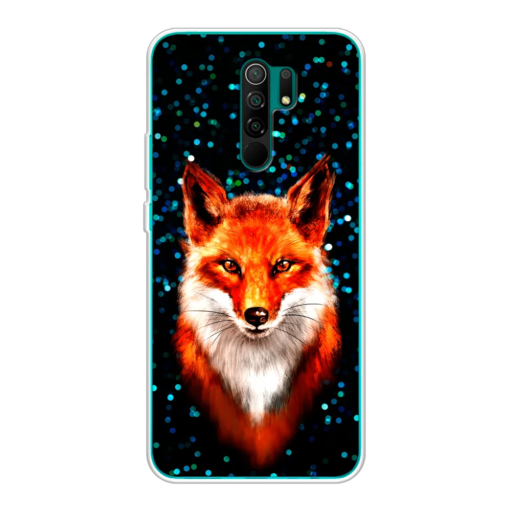 Рыжий силиконовый чехол на Xiaomi Redmi 9 / Сяоми Редми 9 прозрачный, с рисунком, защита камеры