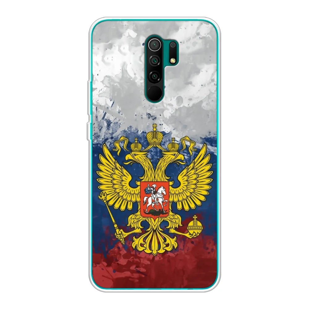 Синий силиконовый чехол на Xiaomi Redmi 9 / Сяоми Редми 9 прозрачный, с рисунком, защита камеры
