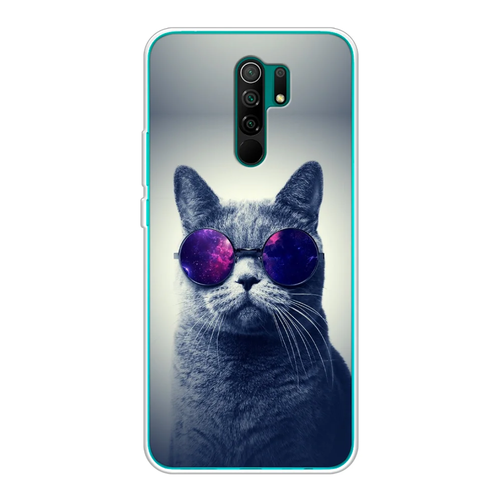 Синий меланж силиконовый чехол на Xiaomi Redmi 9 / Сяоми Редми 9 прозрачный, с рисунком, защита камеры