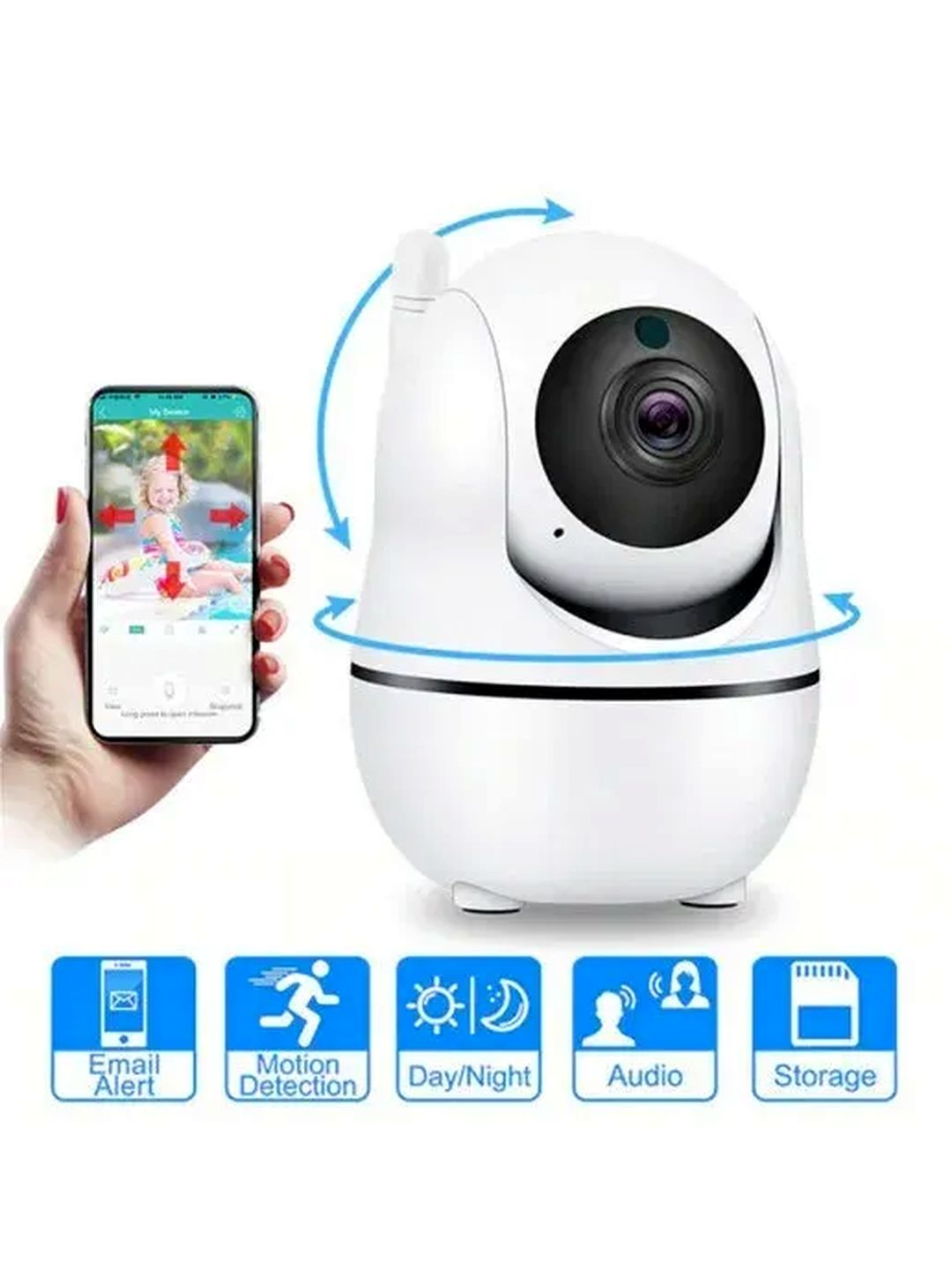 Беспроводная поворотная Smart IP-Camera 360, обзор 360, ночная съемка и  датчик движения купить по цене 2699 ₽ в интернет-магазине KazanExpress