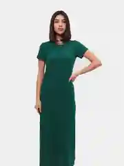 Лесной зеленый платье женское, миди, с боковым разрезом