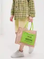 Лайм сумка женская с принтом Hello Weekend под лен