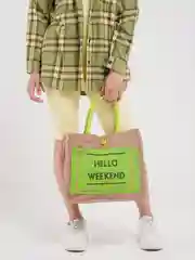 Лайм сумка женская с принтом Hello Weekend под лен