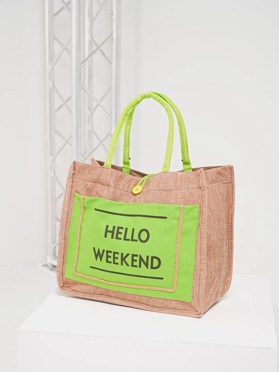 Лайм сумка женская с принтом Hello Weekend под лен
