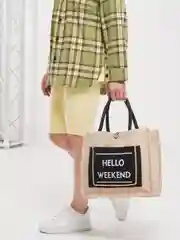 Черный сумка женская с принтом Hello Weekend под лен