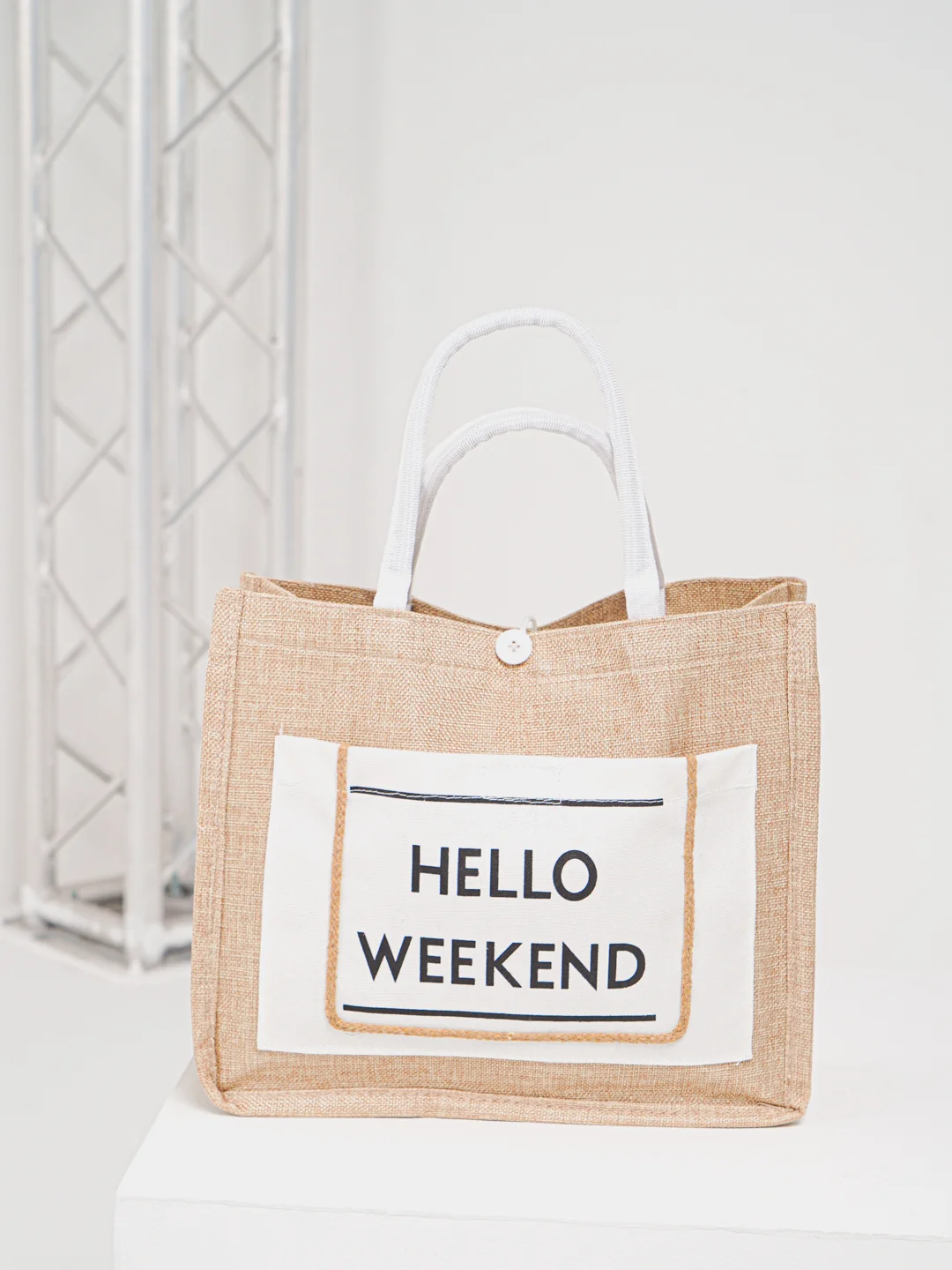 Белый сумка женская с принтом Hello Weekend под лен