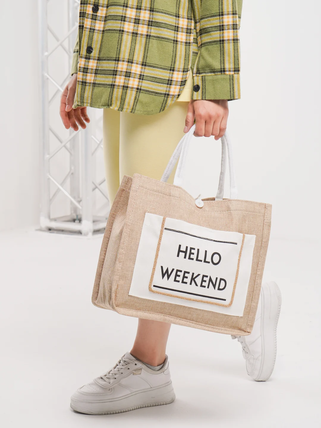 Белый сумка женская с принтом Hello Weekend под лен