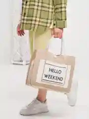 Белый сумка женская с принтом Hello Weekend под лен