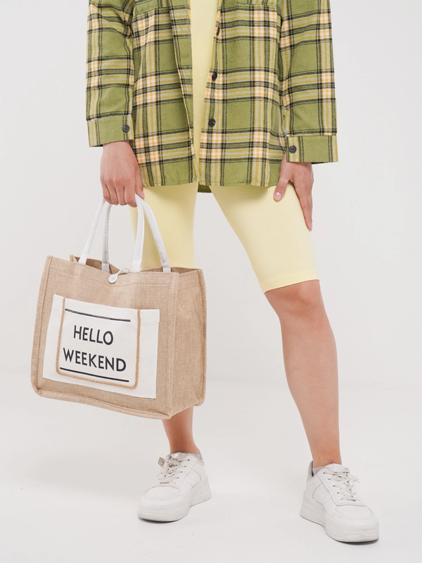 Сумка женская с принтом Hello Weekend под лен