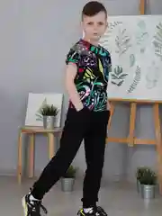 Черный костюм для мальчика хлопковый Хоум Стайл, с брюками, 6036КФ