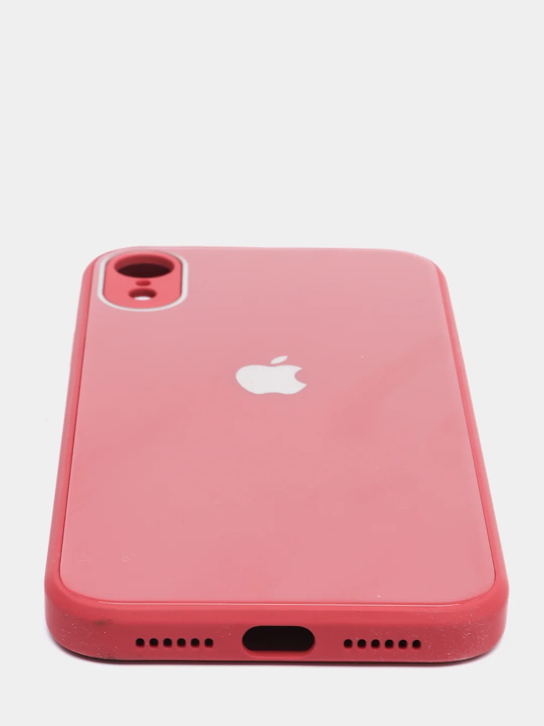 Красный чехол для iPhone Xr/ 11/ 12/ mini/ Pro/ ProMax, силиконовый со стеклянной панелью