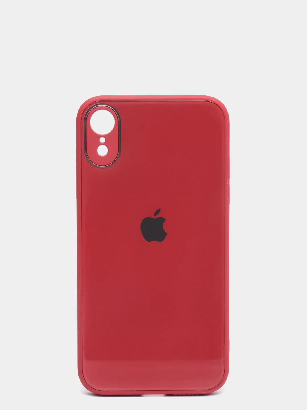 Красный чехол для iPhone Xr/ 11/ 12/ mini/ Pro/ ProMax, силиконовый со стеклянной панелью