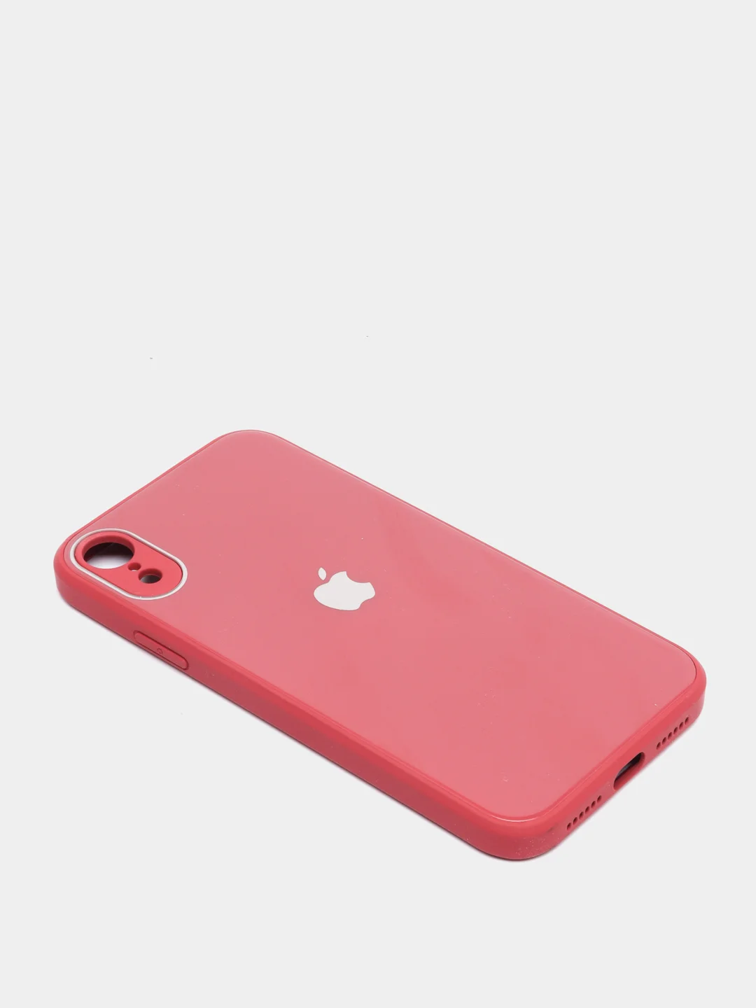 Красный чехол для iPhone Xr/ 11/ 12/ mini/ Pro/ ProMax, силиконовый со стеклянной панелью
