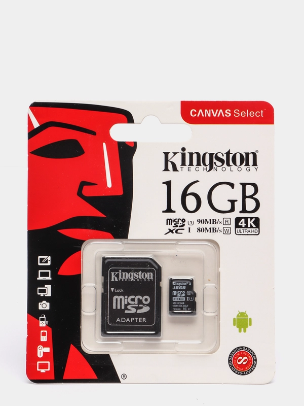 Карта памяти micro-sd Kingston с адаптером, 16, 32GB