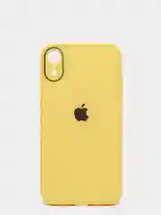 Желтый чехол для iPhone Xr/ 11/ 12/ mini/ Pro/ ProMax, силиконовый со стеклянной панелью