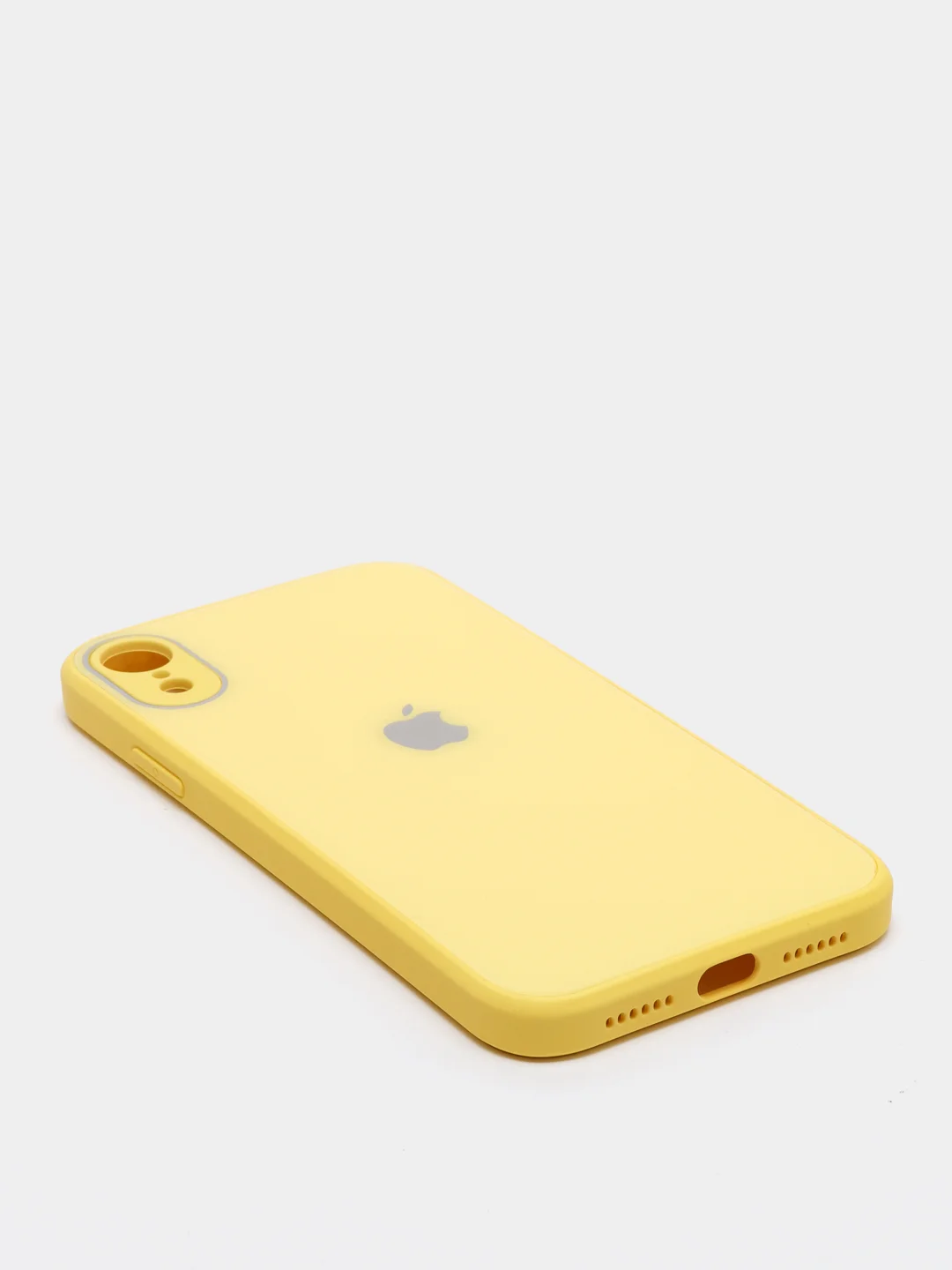 Желтый чехол для iPhone Xr/ 11/ 12/ mini/ Pro/ ProMax, силиконовый со стеклянной панелью