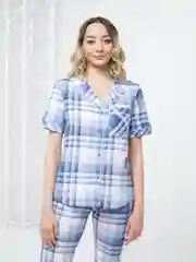 Голубой костюм домашний с брюками, пижама из хлопка