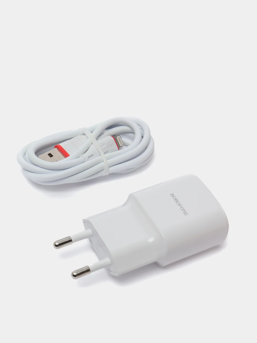 Белый блок питания для iPhone Borofone BA48A, 2.1 A+кабель Lighting