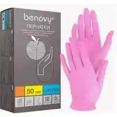 Нитриловые перчатки Benovy черные, розовые, 5 пар, 10 пар, 50 пар