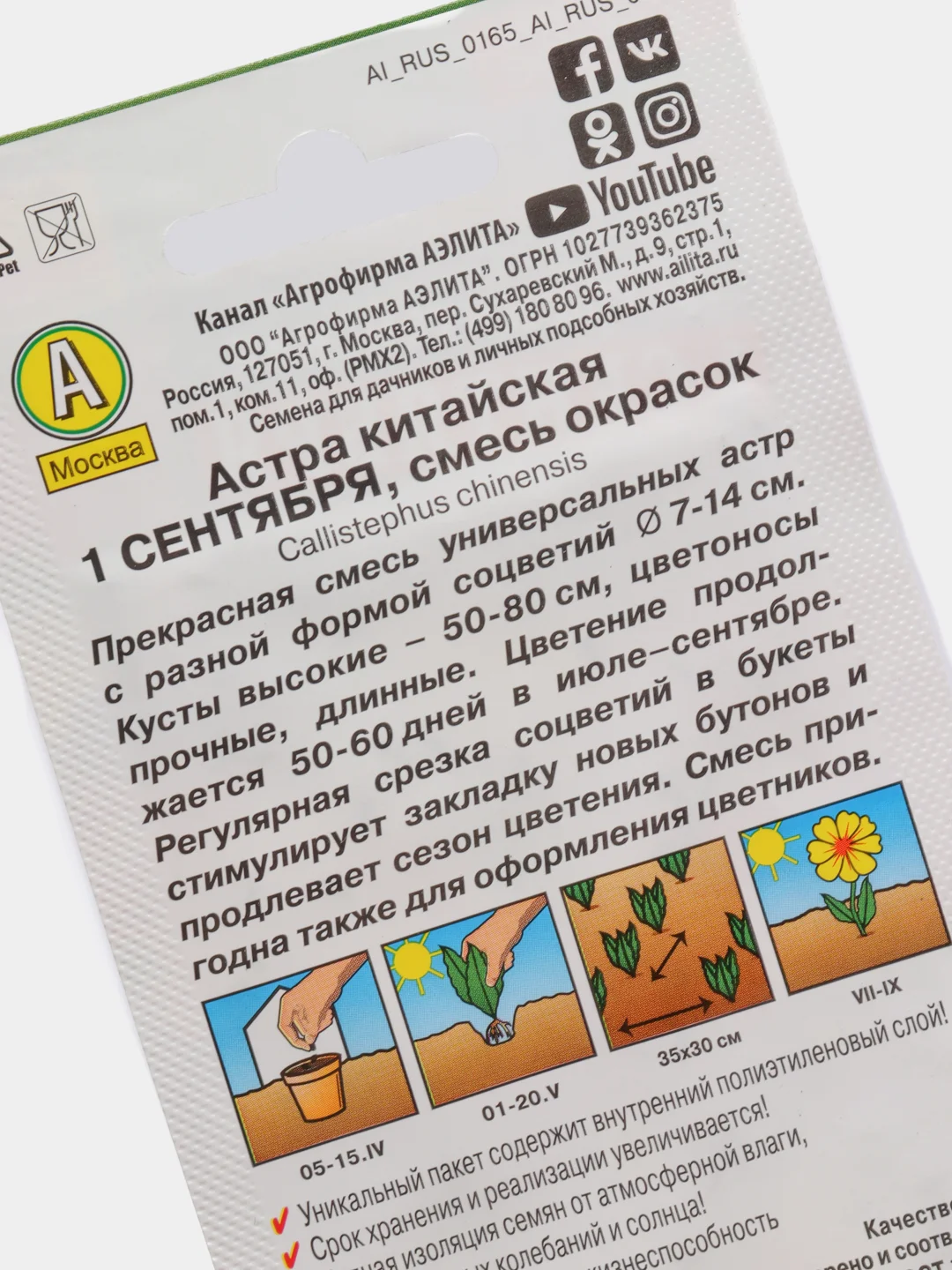 Семена цветов Астра "1 сентября", смесь окрасок, О, 0.2 г