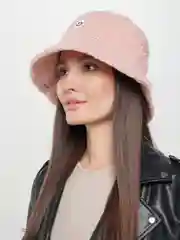 Розовый панама "Smile" меховая, унисекс (шапка)