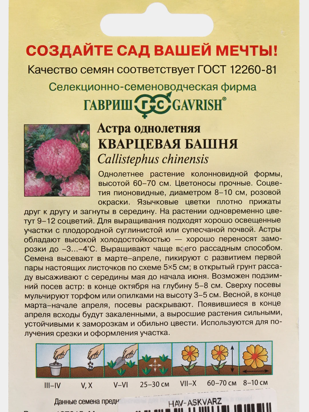 Семена Астра однолетняя "Кварцевая башня", Гавриш