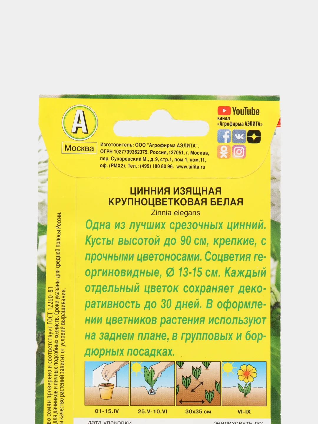 Цинния Крупноцветковая белая (семена,цветы)