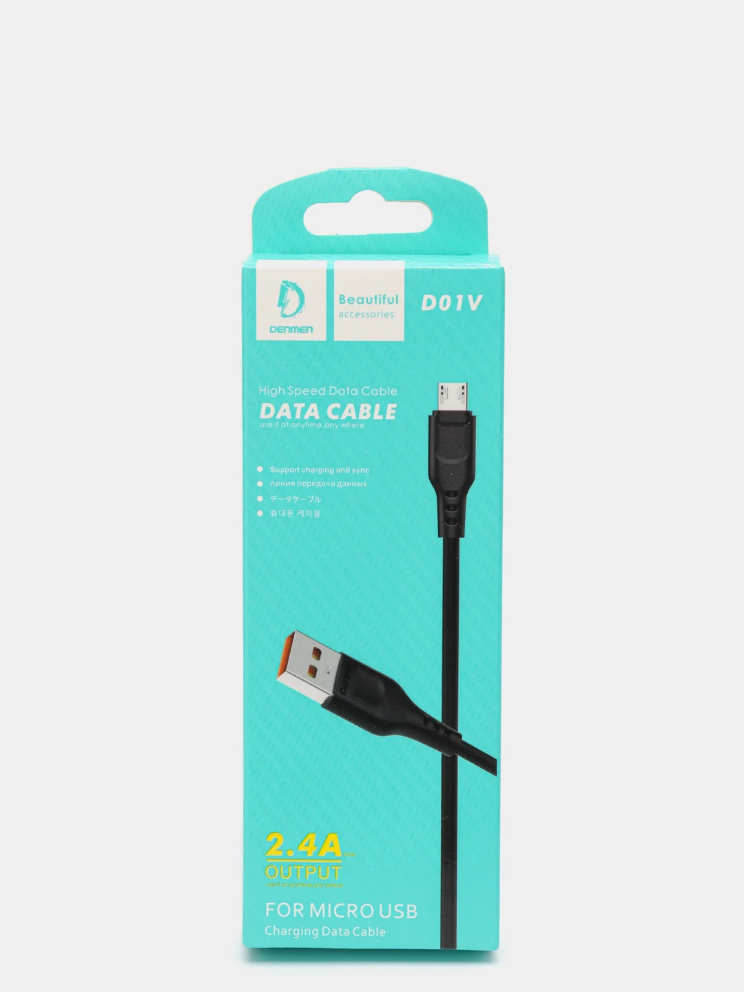 Угольный кабель, Шнур, Провод, USB - microUSB, 2.4A, 1м, Denmen D01V, микро усб, микро юсб, андроид