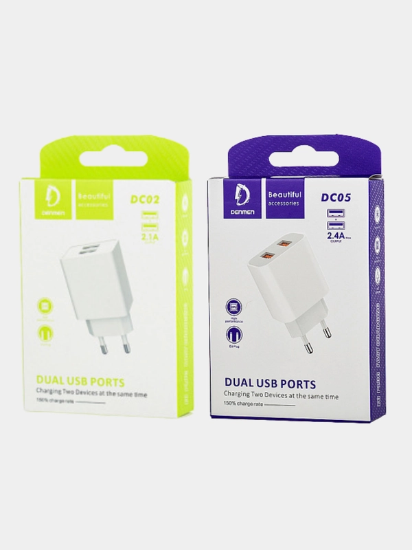 Сетевое зарядное устройство Denmen DC02/05, 2 USB, 5V