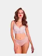 Бежевый женский комплект белья с кружевом