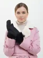 Черный перчатки женские из овчины натуральной