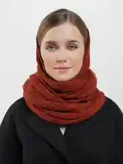 Терракотовый капор женский "Алексия", вязаный шарф, платок, шапка