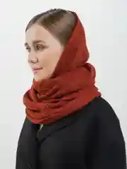 Терракотовый капор женский "Алексия", вязаный шарф, платок, шапка