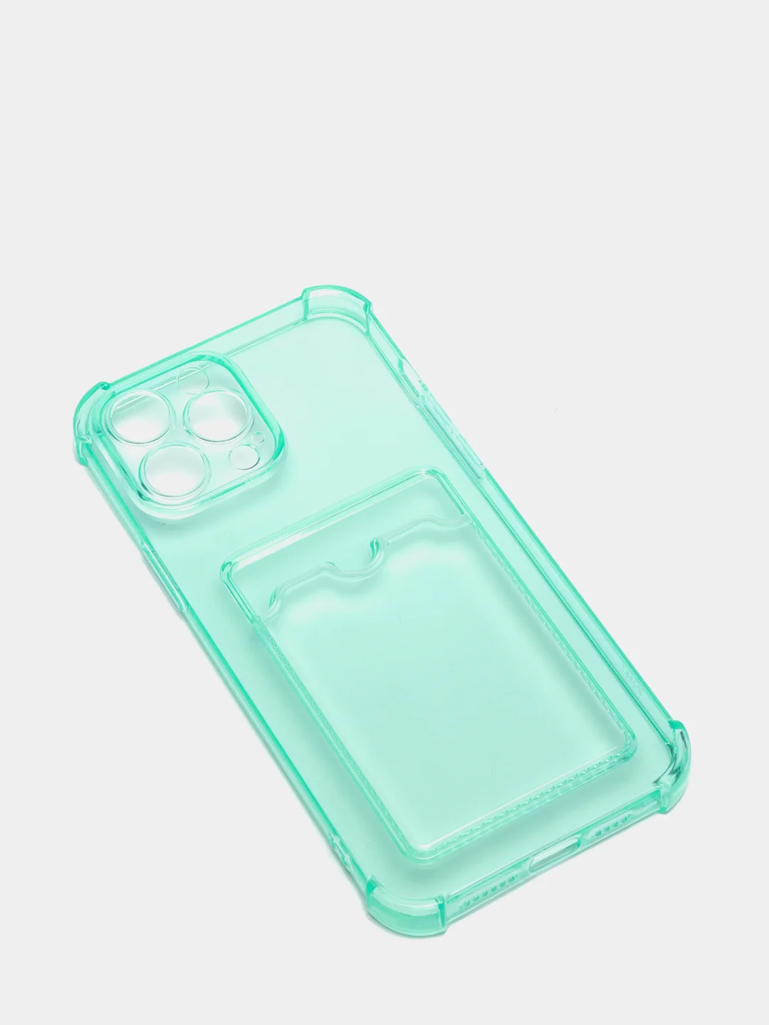 Бирюзовый чехол силиконовый на iPhone 11, 12, 13, 14 Pro, Max, Plus, с карманом для карт