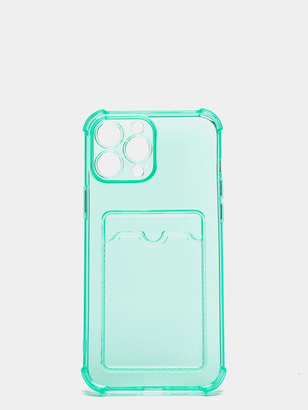 Бирюзовый чехол силиконовый на iPhone 11, 12, 13, 14 Pro, Max, Plus, с карманом для карт