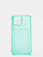 Бирюзовый чехол силиконовый на iPhone 11, 12, 13, 14 Pro, Max, Plus, с карманом для карт