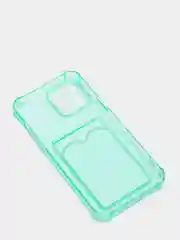 Бирюзовый чехол силиконовый на iPhone 11, 12, 13, 14 Pro, Max, Plus, с карманом для карт