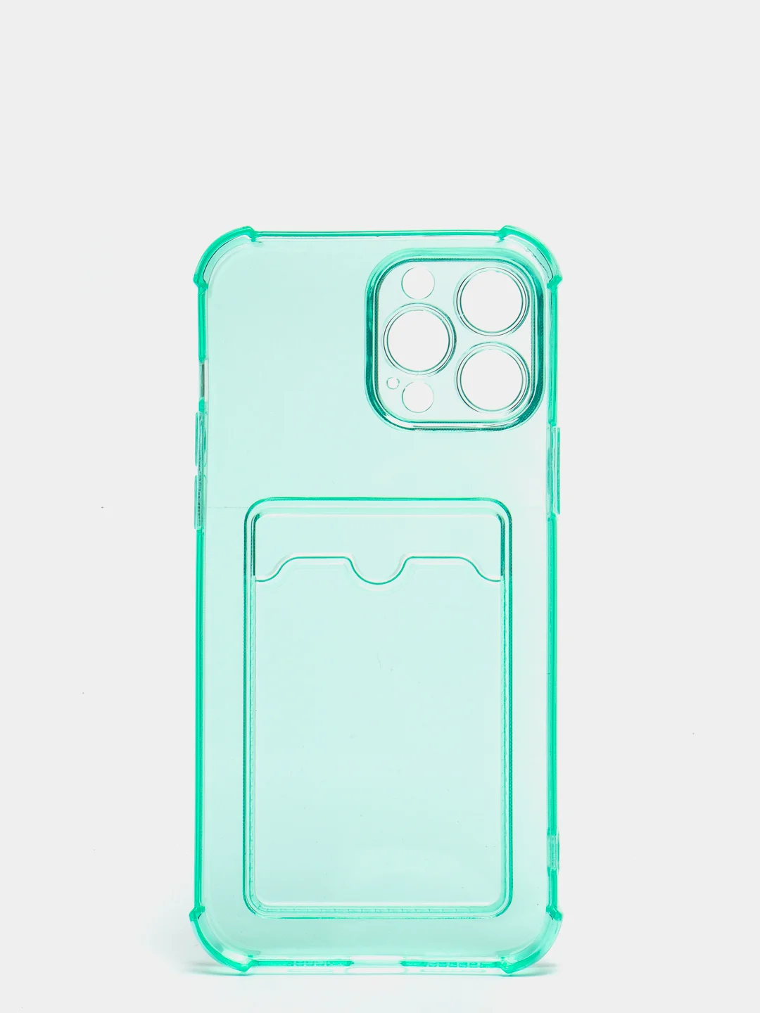 Бирюзовый чехол силиконовый на iPhone 11, 12, 13, 14 Pro, Max, Plus, с карманом для карт