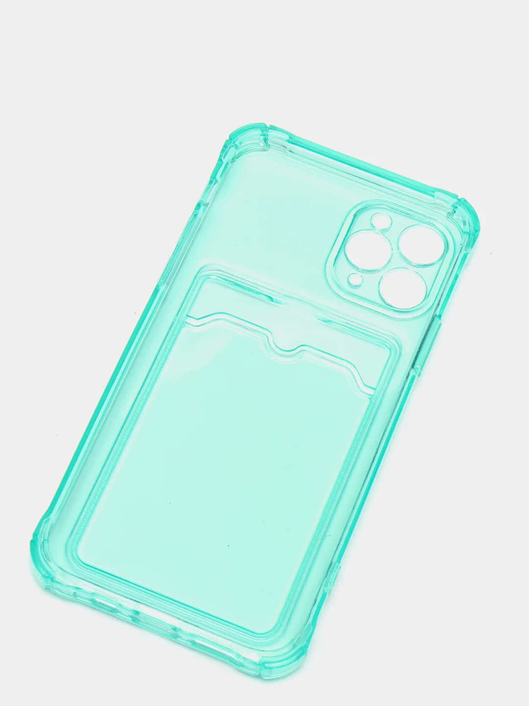 Бирюзовый чехол для iPhone 7/8 Plus/XR/11/12/13/Pro/Pro Max, силиконовый, с карманом для карт