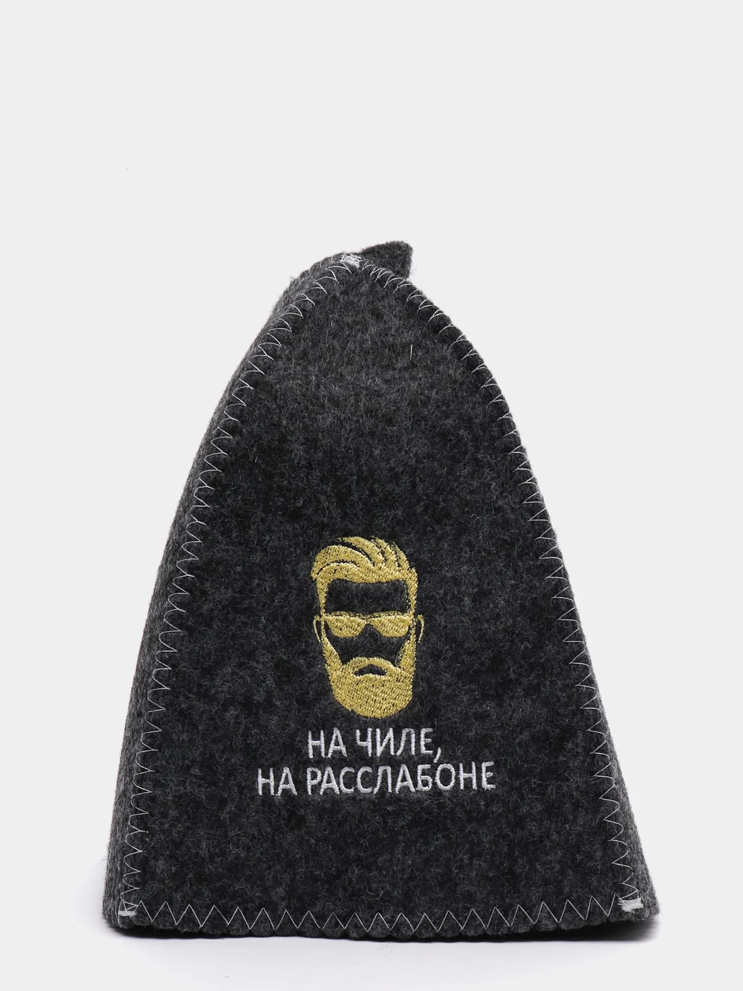 Серый шапка банная, классическая, с вышивкой