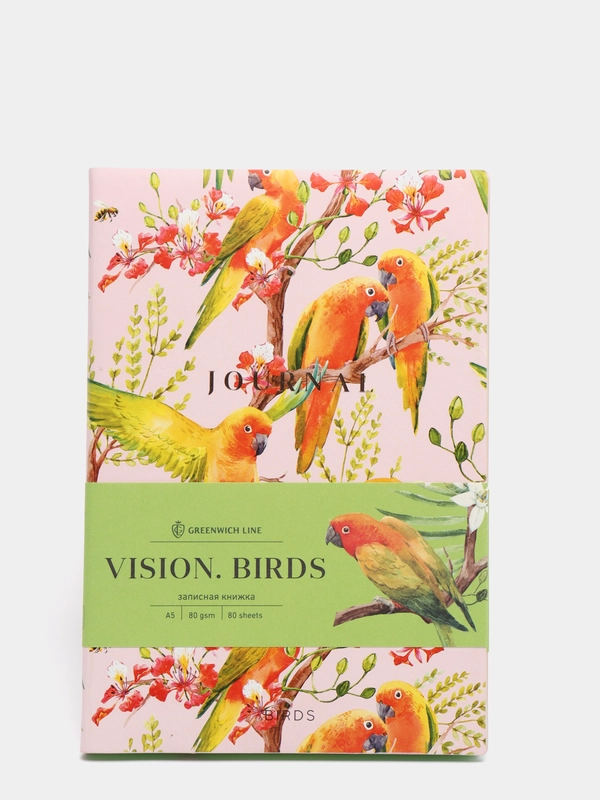 Записная книжка, 80 листов, из экокожи Greenwich Line "Vision. Birds", цветной срез