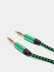 Зеленый кабель AUX Jack3.5-Jack3.5, тканевый аудио кабель нейлоновый аукс, 1 метр