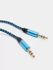 Синий кабель AUX Jack3.5-Jack3.5, тканевый аудио кабель нейлоновый аукс, 1 метр