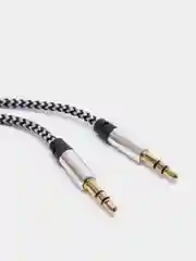 Серебряный кабель AUX Jack3.5-Jack3.5, тканевый аудио кабель нейлоновый аукс, 1 метр