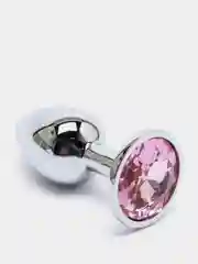 Розовый анальная пробка для начинающих металлическая, с кристаллом