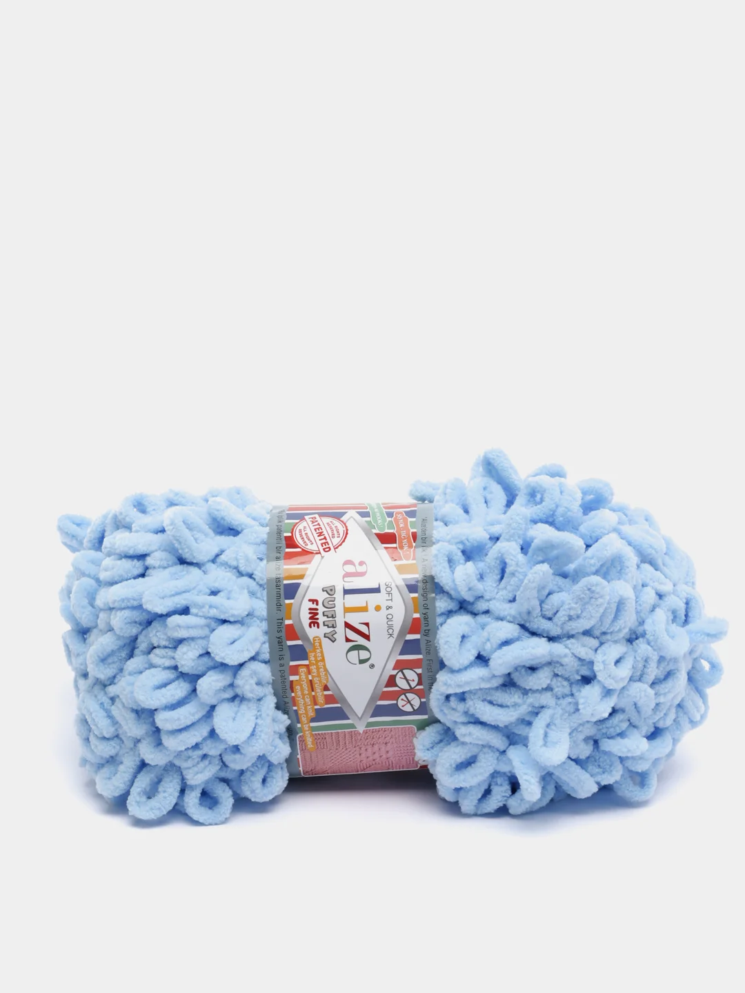 Светло-синий пряжа Alize Puffy Fine, петельки маленькие, 100 г, 14 м